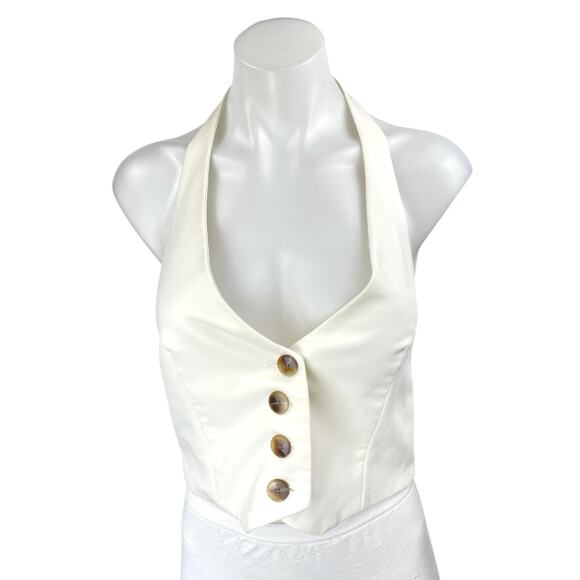 Zara Women's White Sleeveless Halter Open Back Button Down Vest Crop Top Size M - Picture 1 of 4